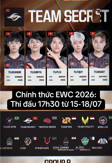 Lịch thi đấu chính thức của EWC freefire 2026 tại Việt Nam từ 17h30 tử 15/07 tới 18/07 với đại diện vô địch duy nhất là wag đương kim vô địch ffws sea 2026 spring #boxstudio #hungcam #FreeFire #FreeFire9 #ewc2026