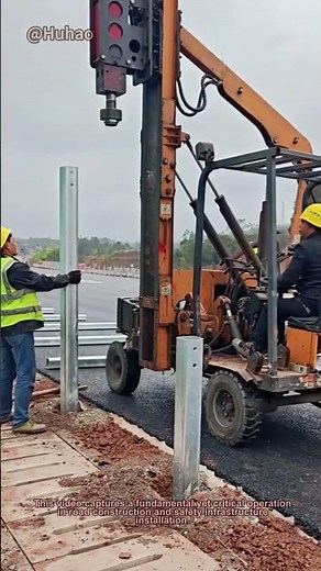 How Road Guardrail Posts Are Installed! Worker & Machine Teamwork