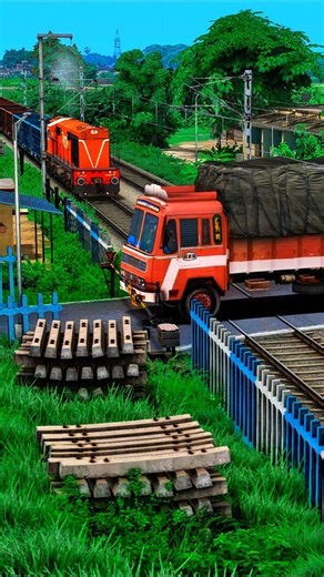 Truck Stuck In Rail Road Crossing Train Comes 😳#shorts #train #trainsimulator #trains