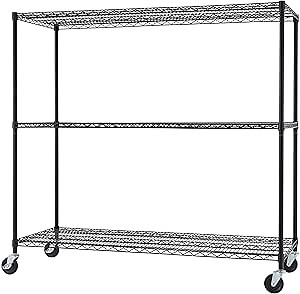 Trinity Basics 3-Tier Adjustable Wire Shelving with Wheels for Kitchen Organization, Garage Storage, Laundry Room, NSF Certified, 600 to 1350 Pound Capacity, 60” by 24” by 54”, Black