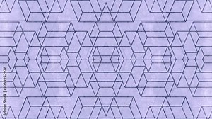 Dynamic seamless loop animation with transforming dark rectangular objects that rotate to form a complex symmetrical pattern on a light purple background. Flat design. 3d rendering 4K