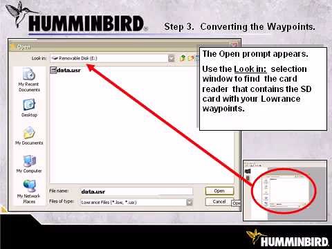 HumminBird How to Convert Lowrance Waypoints to Humminbird