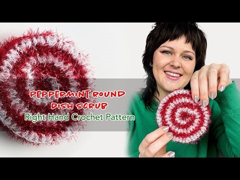 Peppermint Round Dish Scrub Crochet Pattern for Right Handed Crocheters