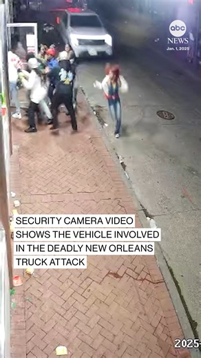 2.7M views · 19K reactions | New security camera footage shows the vehicle involved in the deadly New Orleans truck attack on New Year's Day speeding down Bourbon Street. Fourteen people were killed and 35 others were injured, the FBI said Thursday. Read more: https://abcnews.link/hFDNIFJ | ABC News | Facebook
