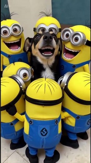 Minions hugged Jasper the dog