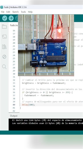 Pruebas de Velocidad de Desvanecimiento en LED Veamos como se hace más o menos notorio el desvanecimiento en un led si variamos su velocidad de curva de PWM #electronica #arduino #led | Tera Electronics