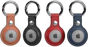 TalkWorks AirTag Cases 4-Pack - Basic Silicone AirTag Holder Keychain - Protective Cover for Apple AirTags for Luggage Finder, Locating Keys, Pet Collar Tracker, and More - Pink, White, Black, Navy