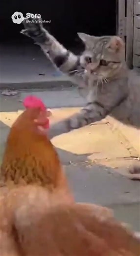 Mama Cat Bravely Defends Kittens from Aggressive Rooster Attack #CatMom #AnimalHero