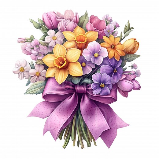 Spring Flower Bouquet Clipart, Set of 15 PNG Bundle, 300 DPI Clip Art, Wildflower Wedding Garden Party Bow Pastel Watercolor Digital Graphic - Etsy
