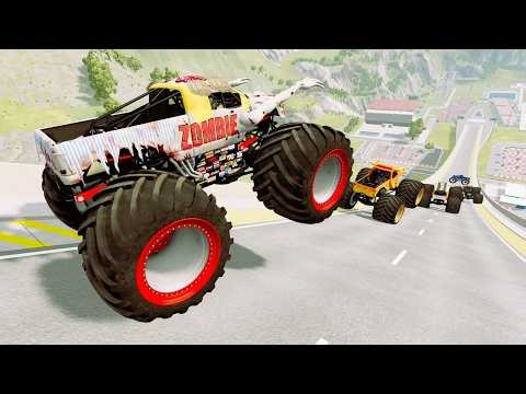 Epic High Speed Monster trucks jumps stunts & RMD random car #04 | BEAMNG Drive