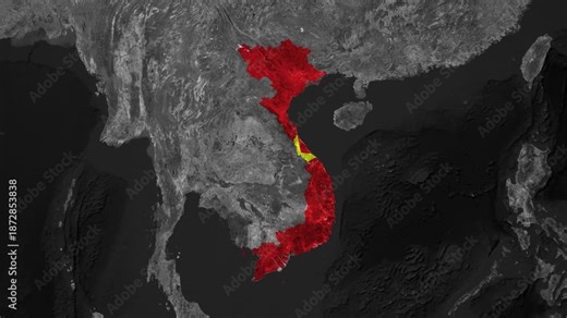 Zoom from Earth to Vietnam. (Country Flag) Documentary map animation. 3d satellite world map animation highlights country border views, tourism, and travel. 4k