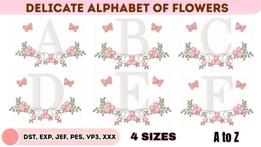 Floral Butterfly Alphabet Embroidery Design – Complete Monogram Set (digital Download) - Etsy