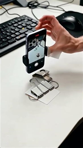 2 Binder Clips = Perfect Phone Tripod 🤯 #diy #shorts