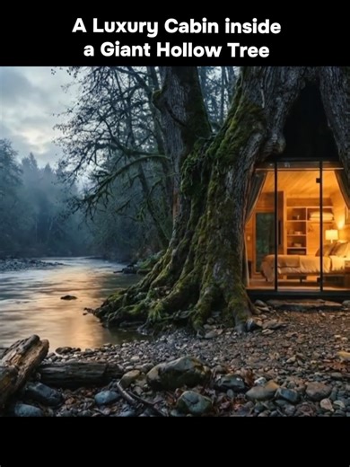 A Luxury Cabin Hidden Inside a Giant Hollow Tree #Bushcraft #extremebuild #camping #campinglife #survivalcamping #treehouse