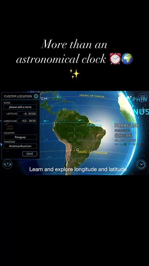 Check the new functions in the last update of #cosmicwatch. Save any location to know how the sky looks like there or anywhere in the world. Travel with coordinates and learn about #longitude and #Latitude…✨🌍 support this independent proyect that loves the #earth and the #sky..cosmic-watch is the most amazing astronomical clock- world clock - and sky guide in your phone .. | Cosmic Watch