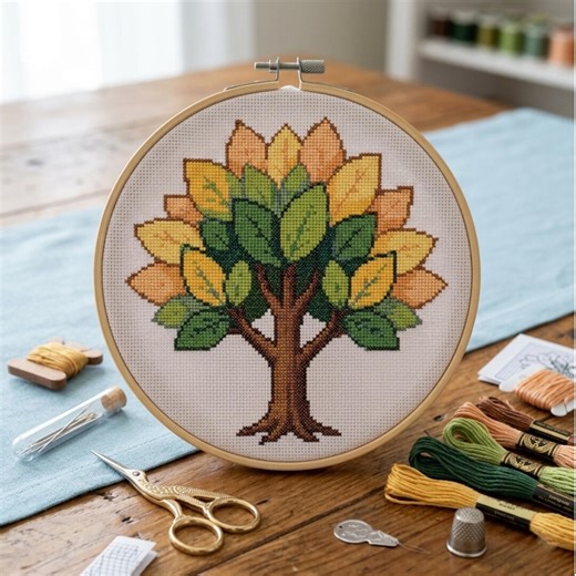 Minimalist Tree Cross Stitch Pattern | Nature Embroidery Design (PDF Download) - Etsy