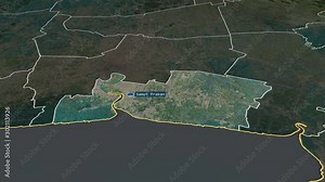 Samut Prakan - province of Thailand with its capital zoomed on the satellite map of the globe. Animation 3D