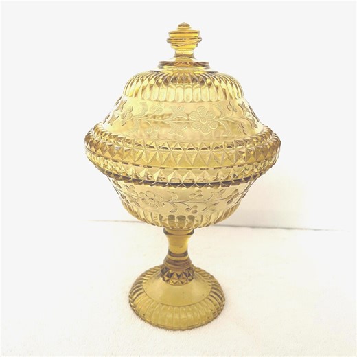 Antique Adams & Co. Attributed Amber Early American Pattern Glass Lidded Compote - Etsy