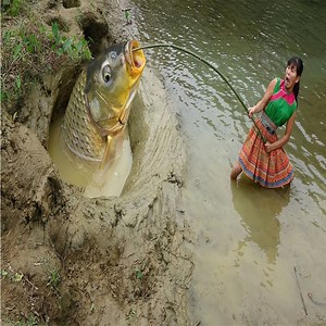 201K views · 1.6K reactions | Primitive Girl's Unique Fishing In Mud Hole Catch Big Carp - Survive Cooking Fish | Embrace your Heart | Facebook