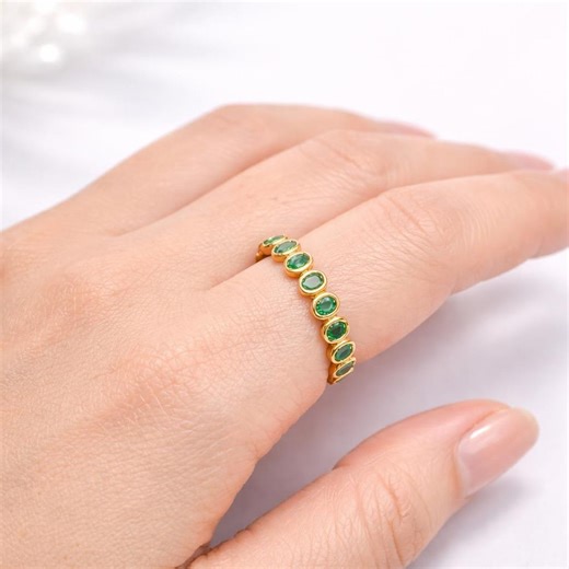 Emerald Sterling Silver Stackable Ring – Dainty Minimalist Band - Etsy