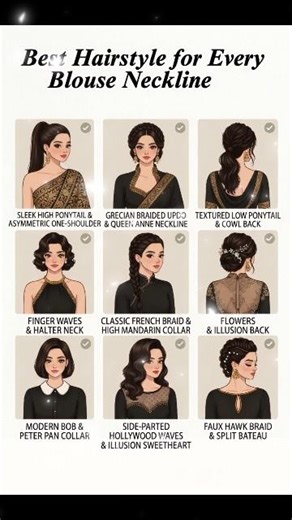 How To Match Your Hairstyle with Saree & Party Blouse Neckline | Elegant Hair Guide 👗