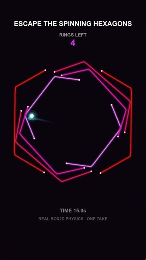 Escape the 9 Spinning Hexagons (Box2D Physics) #Shorts