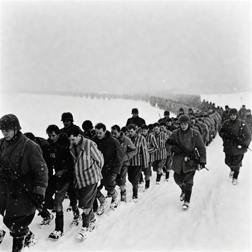 On 18 January 1945, as Soviet forces approached, the SS began evacuating Auschwitz II-Birkenau. Tens of thousands of prisoners—already weakened by starvation, forced labor, and disease—were driven out into the brutal winter. The objective was clear: prevent survivors from being liberated and conceal evidence of mass murder. Men, women, and children were forced to march westward through deep snow and subzero temperatures. Many wore only thin striped uniforms. Some had worn-out shoes; others had n