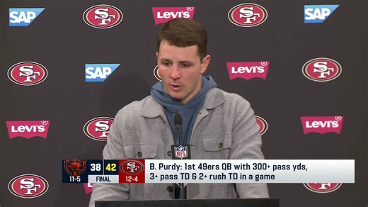 Purdy, Shanahan discuss 49ers shootout win vs. Bears in Week 17