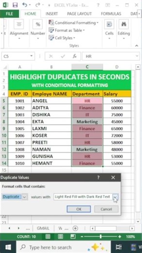 Highlight Duplicates in Seconds! 🔥 Quick Trick Using Conditional Formatting #excel #trending #viral
