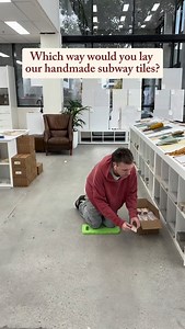 Ted, James and Floss spent this morning trying out a whole bunch of tile lay patterns with our beautiful new Noosa Semi Gloss Zellige Bone Tiles which are 100% handmade 🤍 Which one is your favourite? #TileCloud #tiles #handmadetiles #zelligetiles | TileCloud