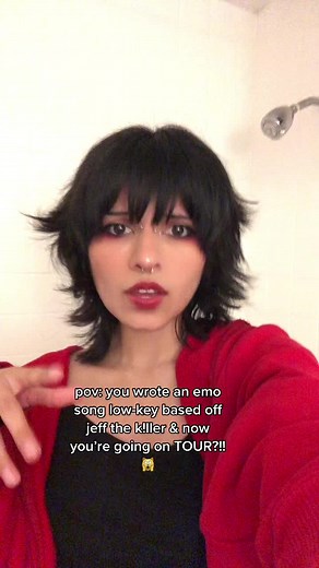 Tickets for tour are in my carrd site under my bio!! 😼🤍 #jeffthekiller #lol #creepypasta #emo #posthardcore #metalcore #numetal #early2000srock #alternativerock #scenekid #alt