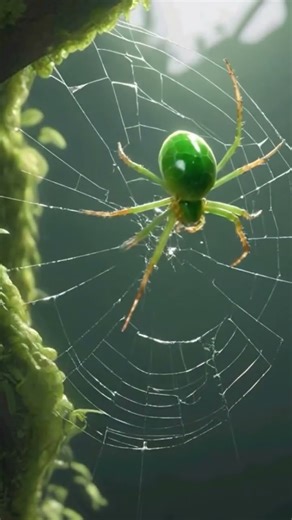 Green Spider Building Its Nest