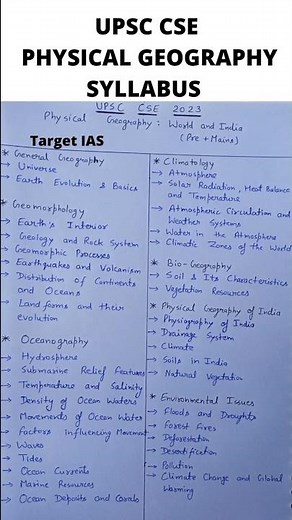 IAS Physical Geography Syllabus 2023 ( Pre+Mains ) | UPSC CSE | Target IAS