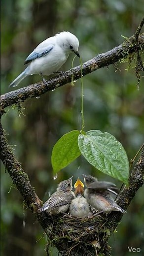 Rainy Nest Moments 🌧️ Mother Bird Caring for Babies in the Rain #shorts #relax #nature #calm #birds