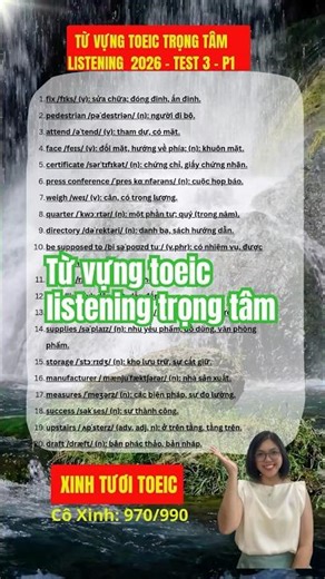 Key TOEIC vocabulary for listening test 3, part 1, 2026 #toeionline #xinhtuoitoeic #viralshort
