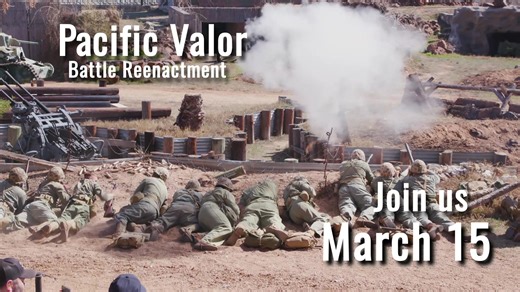 Relive the courage and sacrifice of WWII Marines in an immersive battle reenactment, complete with live weapon demonstrations, simulated explosions, and historic military vehicles. Get your tickets for March 15! 🎟️ | National Museum of the Pacific War