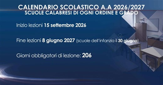 La Regione Calabria ha approvato il calendario scolastico 2026-2027