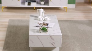 COSVALVE Modern White Coffee Tables for Living Room, Contemporary Living Room Marble Tables, Small Rectangle High Glossy Center Tables for Living Room, 19.7" D x 41.3" W x 13.8" H