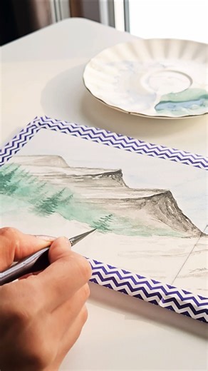 Winter Landscape in Watercolor #calmart #panoramicpainting painting