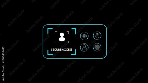 Secure Access Authentication System with Biometric Scanning and User on Dark Background.