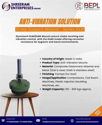 Stop Machine Vibration: Dynemech DLM Series Screw Support Mounts by Shreeram Enterprises