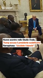 Nello Studio Ovale si è consumato un nuovo scontro, dopo quello che aveva coinvolto il presidente ucraino Zelensky Il duello questa volta è tra il presidente degli Stati Uniti, Donald Trump, e l’omologo sudafricano, Cyril Ramaphosa, sulle accuse di un presunto ‘genocidio bianco’ ai danni degli agricoltori di origine europea nel Paese africano | Fanpage.it