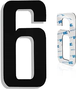 Modern House Numbers for Outside - Self-Adhesive, Large 6 Inch, Metal House Address Numbers - Ideal For Mailbox, Door, And Outdoor Address - House Number 6