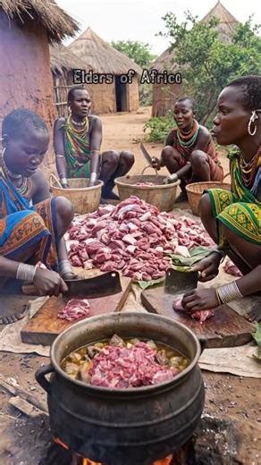 Tribal Women Chop 100kg Meat for Giant Village Stew 🔪🥩🔥 #shorts #africanculture #tribalchief