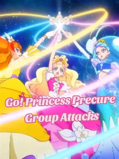Go!Princess Precure attacks The Cures start using these ones about midway through the season. My favourite part is the dress change to match the Princess rod. Which group attack is your favourite? #princessprecure #precure #cureflora