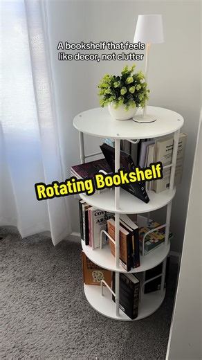 This is such a beautiful and affordable way to declutter and organize your books. I love how this bookshelf rotates making browsing so much easier.✨ #bookshelf #bookcase #declutter #organizedhome #booktok