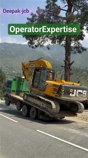 How to load JCB excavator on top of truck using no ramp #shorts #excavator #JCB