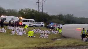 Prisoner transport bus overturns near George West, several injuries reported
