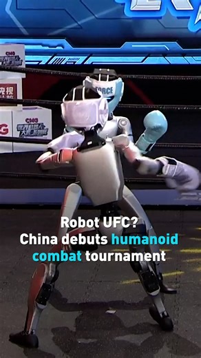 2.1K views · 15 reactions | China debuted the first-ever humanoid robot boxing tournament on May 25. Straight out of a sci-fi fever dream, this event includes aerial spin kicks to calculated uppercuts. These AI-powered mecha fighters went head-to-head in a livestreamed smackdown that’s equal parts terrifying and hilarious. | CGTN America | Facebook