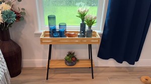 BAMBANG Bamboo Plant Stand Indoor, 2 Tier Wood Small Plant Table, Tall Plant Stand for Indoor Plants, Window Sill Plant Shelf, Flower Pot Holder Plant Bench Plant Rack for Living Room Balcony Outdoor